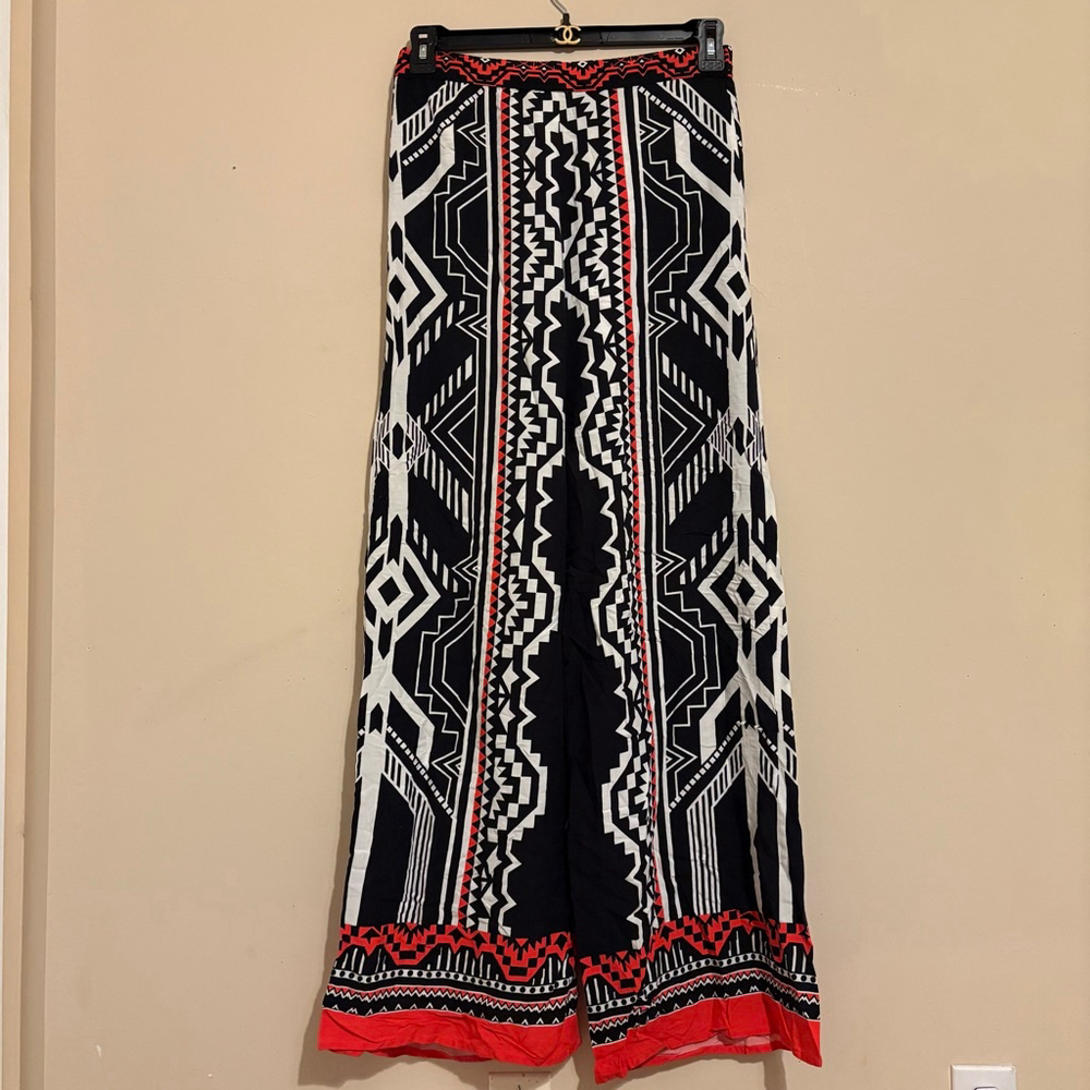 Women's Jealous Tomato L Black Red White Tribal Print Wide Leg Pants - Picture 11 of 15